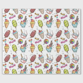 カラフルなアイスクリーム、キャンデーおよびLolliesパターン ラッピングペーパー (フラット)