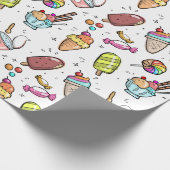 カラフルなアイスクリーム、キャンデーおよびLolliesパターン ラッピングペーパー (角)