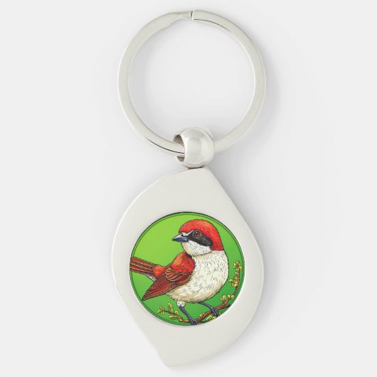 カラフルなアカモズクモドキの鳥 キーホルダー (正面)