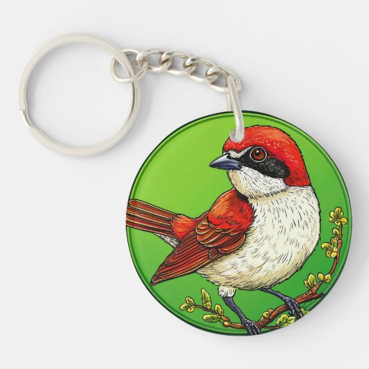 カラフルなアカモズクモドキの鳥 キーホルダー (正面)