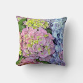 カラフルなアジサイの花のプリントの装飾用クッション クッション (正面)