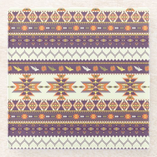 カラフルなアズテック派のパターン ガラスコースター (正面)