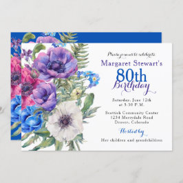 カラフルなアネモネの花８０歳の誕生日ご招待 招待状