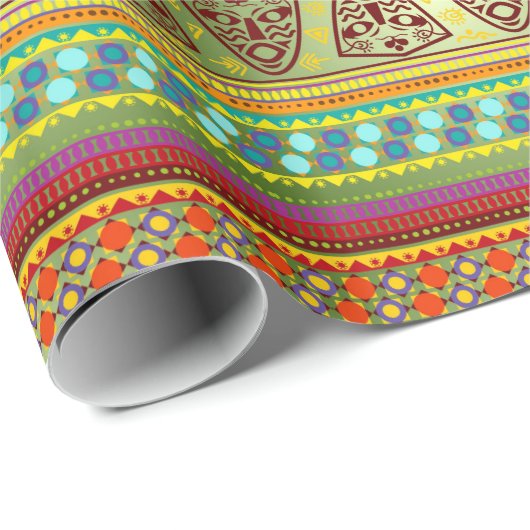 カラフルなアフリカのマスクのストライプなKenteパターン ラッピングペーパー (ロールコーナー)