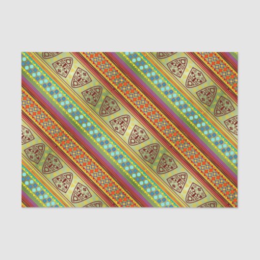 カラフルなアフリカのマスクのストライプなKenteパターン 薄葉紙 (正面)