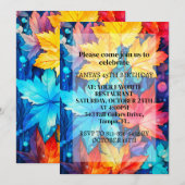 カラフルなアブストラクトオータムリーフバースデーパーティー 招待状 (正面/裏面)