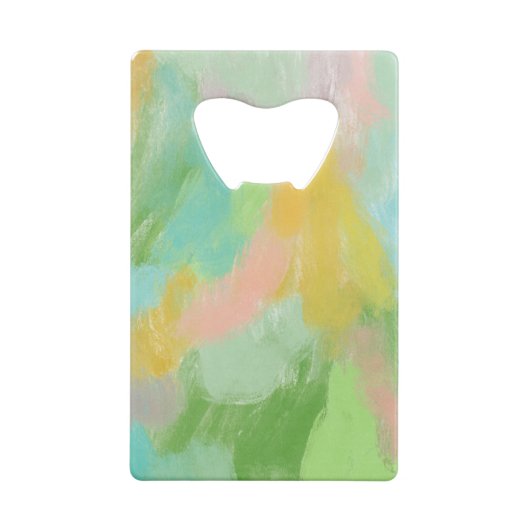 カラフルなアブストラクト ウォーターカラー ブライダル シャワー カスタム クレジットカード栓抜き (裏面)