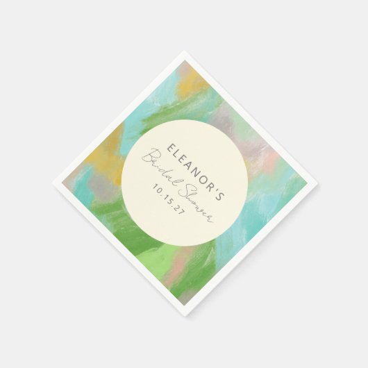 カラフルなアブストラクト ウォーターカラー ブライダル シャワー カスタム スタンダードカクテルナプキン (角)