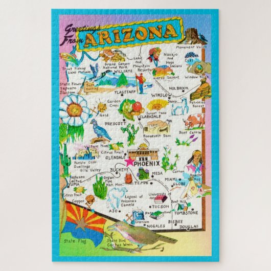 カラフルなアリゾナ州地図 20x30 ジグソーパズル (縦)
