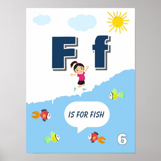 カラフルなアルファベット学習ポスターの文字F ポスター (正面)