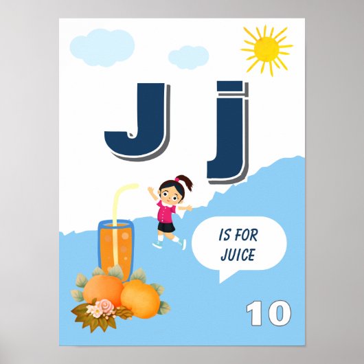 カラフルなアルファベット学習ポスター 文字J ポスター (正面)