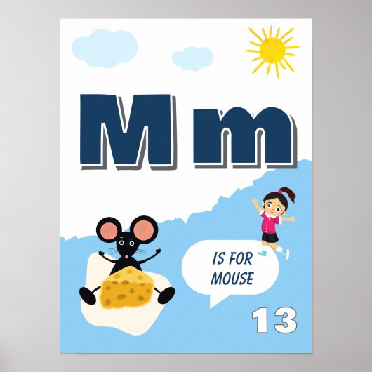 カラフルなアルファベット学習ポスター 文字M ポスター (正面)