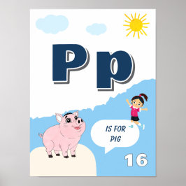 カラフルなアルファベット学習ポスター 文字P ポスター