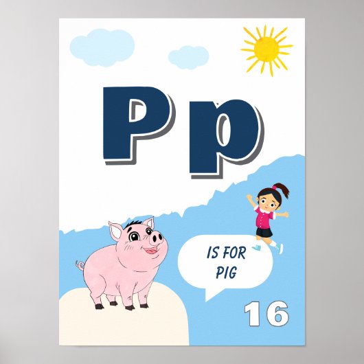 カラフルなアルファベット学習ポスター 文字P ポスター (正面)