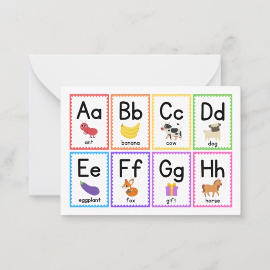 カラフルなアルファベット フラッシュ カード好奇心旺盛な小さなM ノートカード (正面)