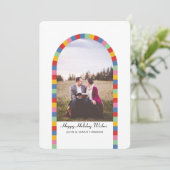 カラフルなアーチ型フレーム写真クリスマスカード シーズンカード (スタンド正面)