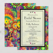 カラフルなアールデコの花のブライダルシャワー 招待状 (正面/裏面)