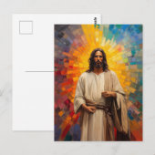 カラフルなイエス・キリストの肖像 絵画 モザイク アート ポストカード (正面/裏面)