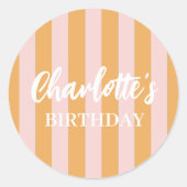 カラフルなイエローの楽しい明るい色のミニマリストストライプ ラウンドシール (正面)