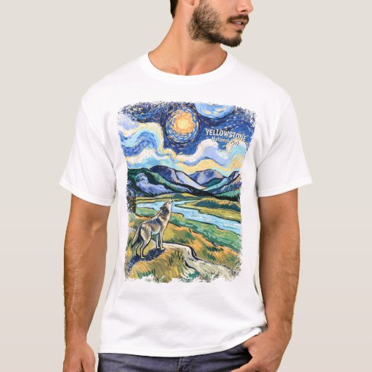 カラフルなイエローストーン国立公園のオオカミの遠吠え Tシャツ (正面)