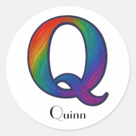 カラフルなイニシャルレターQステッカー ラウンドシール
