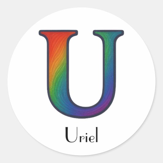 カラフルなイニシャルレターUステッカー ラウンドシール (正面)