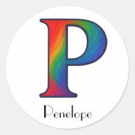 カラフルなイニシャル「P」ステッカー ラウンドシール