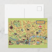 カラフルなイラストのロンドン地図 イギリス ポストカード (正面/裏面)