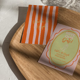 カラフルなイラストの手描きペイントのウェディング セーブザデート