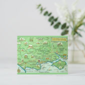 カラフルなイラストマップ ハンプシャー イングランド ポストカード (スタンド正面)