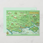 カラフルなイラストマップ ハンプシャー イングランド ポストカード (正面/裏面)