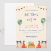 カラフルなイラスト誕生日パーティー招待状 招待状 (正面/裏面)