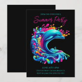 カラフルなイルカのスプラッシュサマー パーティー 招待状 (正面/裏面)