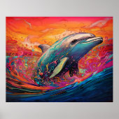 カラフルなイルカの抽象画 ポスター (正面)