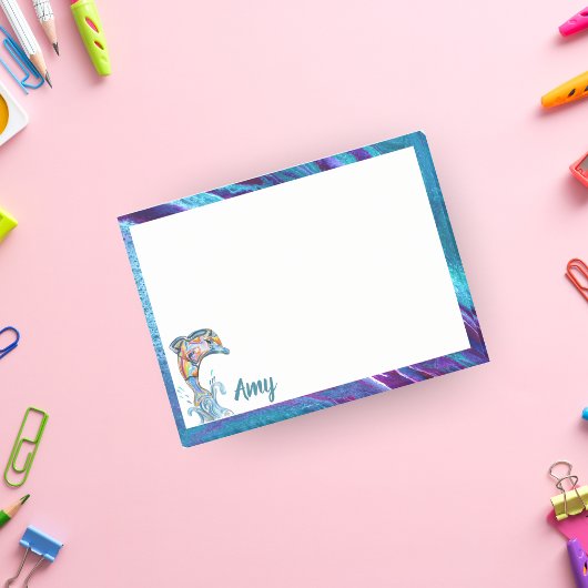 カラフルなイルカの鉛筆イラスト - 飛び跳ねるイルカ ポストイット