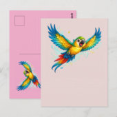 カラフルなインコの飛行・かわいい鳥デザイン ポストカード (正面/裏面)