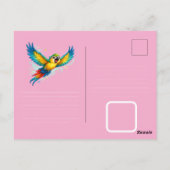 カラフルなインコの飛行・かわいい鳥デザイン ポストカード (裏面)