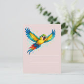 カラフルなインコの飛行・かわいい鳥デザイン 出欠カード (スタンド正面)