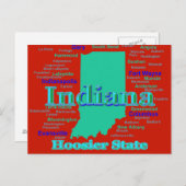 カラフルなインディアナの州のプライドの地図のポップアート ポストカード (正面/裏面)