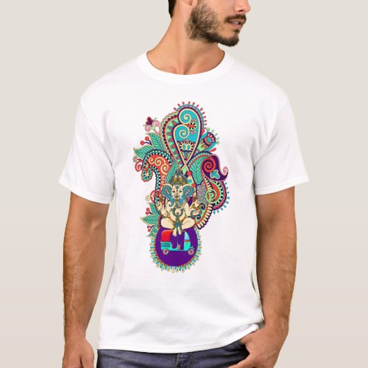 カラフルなインドのペイズリーTシャツ Sri Ganesh Tシャツ (正面)