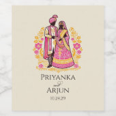 カラフルなインド人カップル ワインラベル (シングルラベル)