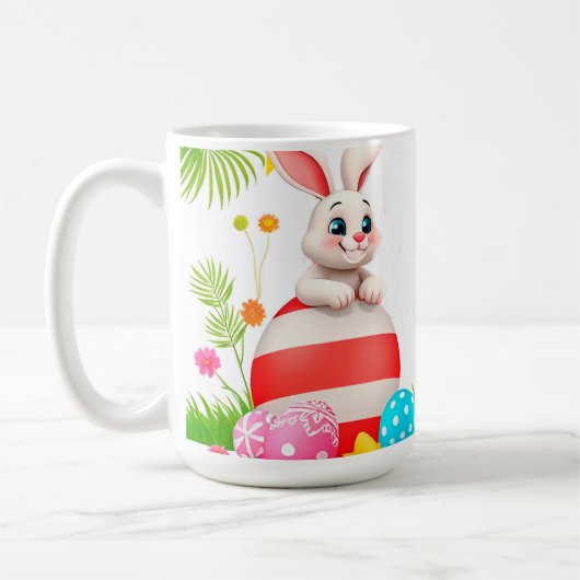 カラフルなイースターのウサギと卵とプレゼント コーヒーマグカップ (左)