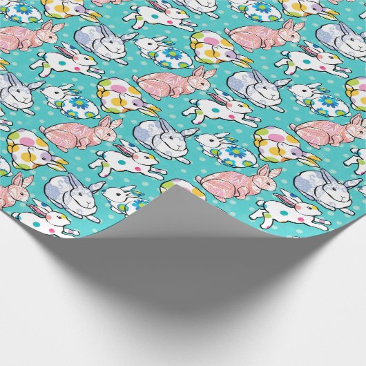 カラフルなイースターのウサギ ラッピングペーパー (角)