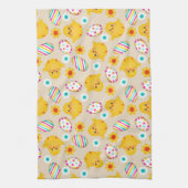 カラフルなイースターエッグおよびひよこパターン キッチンタオル (縦)