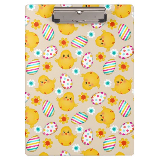 カラフルなイースターエッグおよびひよこパターン クリップボード (正面)