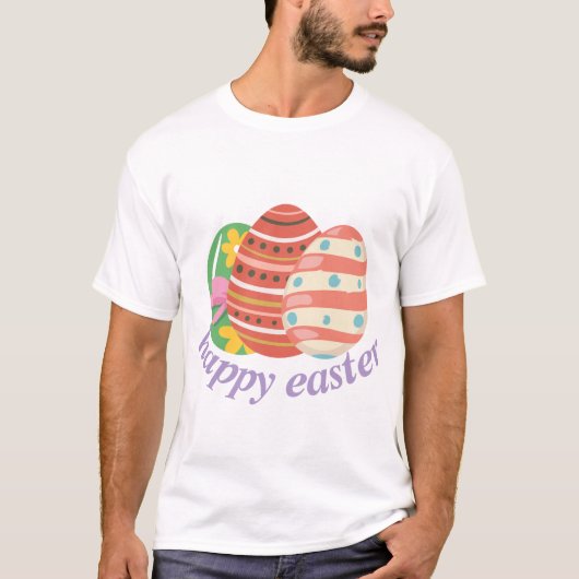 カラフルなイースターエッグでハッピーなイースター Tシャツ (正面)