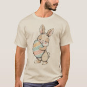 カラフルなイースターエッグのイラストがかわいいウサギ Tシャツ (正面)