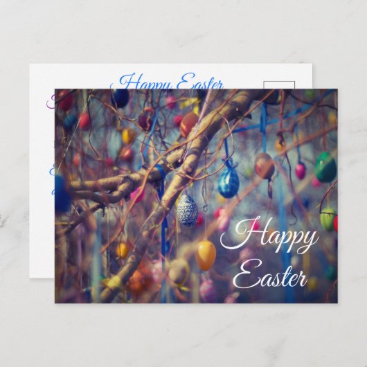 カラフルなイースターエッグの木のパーソナライズな郵便はがき シーズンポストカード (正面/裏面)
