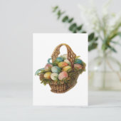 カラフルなイースターエッグはヴィンテージのイースターバスケットを満たします シーズンポストカード (スタンド正面)