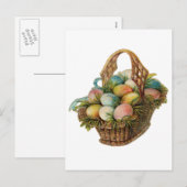 カラフルなイースターエッグはヴィンテージのイースターバスケットを満たします シーズンポストカード (正面/裏面)